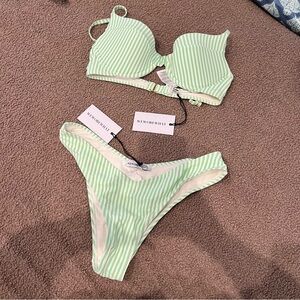 NWT WeWoreWhat Green Striped Bikini Set | Size Small